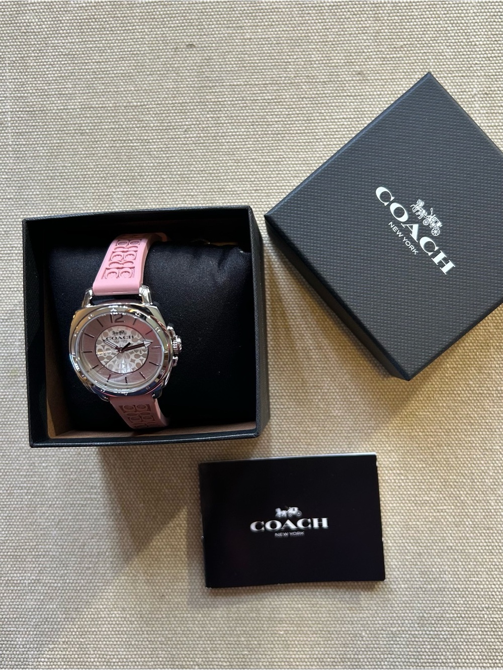 Coach Boyfriend Watch With 34mm Silver Face & Pink Silicone Band - Picture 8 of 8